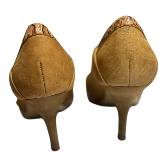 Seychelles Tan Suede Stiletto Heel Size 8.5 Croc Embossed Leather Accent Buckle - Picture 4 of 16